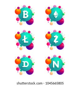Cryptocurrencies symbols on abstract background.