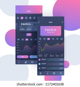 Cryptocurrencies trading, and exchange UI or UX concept for Mobile Apps. 
