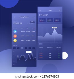 Cryptocurrencies trading, and exchange UI or UX concept for Mobile Apps. 