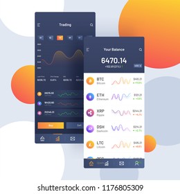 Cryptocurrencies trading, and exchange UI or UX concept for Mobile Apps. 