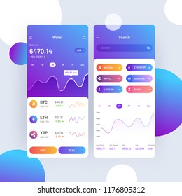 Cryptocurrencies trading, and exchange UI or UX concept for Mobile Apps. 