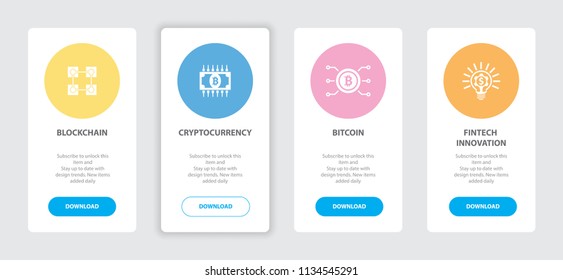 Cryptocurrency 4 webpage banners concept template with blockchain, Cryptocurrency, bitcoin, fintech innovation icons. Trendy web UI design concept
