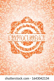 Emblema abstracto criptomonetario, fondo de mosaico anaranjado