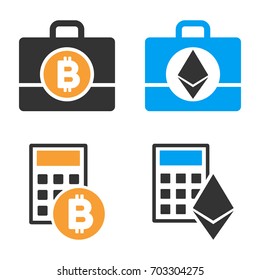 Cryptocurrency Accounting vector icon set. Style is bicolor flat symbols.