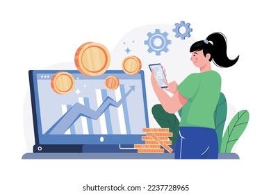 Cryptocurrency Analytic Illustration concept. A flat illustration isolated on white background