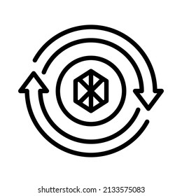 Icono criptodivisa con flechas. Estilo de esquema. Vector. Aislar sobre fondo blanco.
