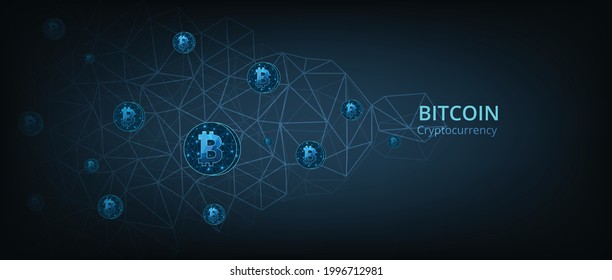 Cryptocurrency background.Bitcoin coin on polygonal background. Financial investment and Digital money exchange concept.