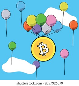 Cryptocurrency balloon to the moon investment vector art