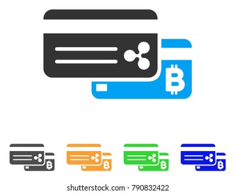 Cryptocurrency Bank Cards icon. Vector illustration style is a flat iconic cryptocurrency bank cards symbol with gray, yellow, green, blue color versions. Designed for web and software interfaces.