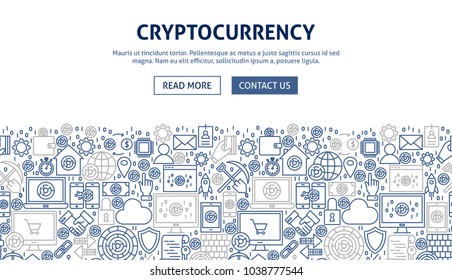 Cryptocurrency Banner Design. Vector Illustration of Line Web Concept.