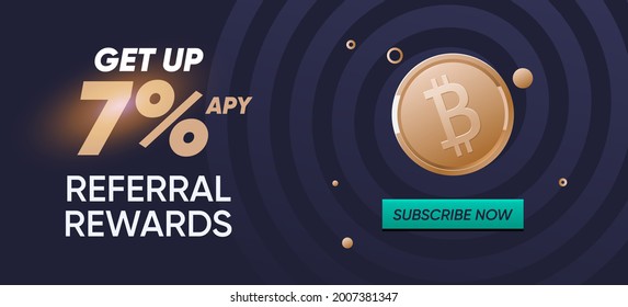 Banner de criptodivisa para el mercado, boletín de correo de smartphone, publicidad criptográfica. Plantilla de banner de recompensas de remisión. Vector de bitcoin