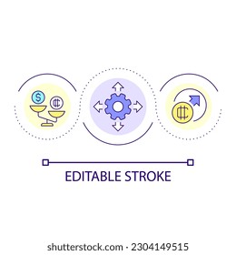 Cryptocurrency benefits loop concept icon. Choose digital cash. Spreading crypto finances abstract idea thin line illustration. Isolated outline drawing. Editable stroke. Arial font used