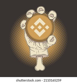 Cryptocurrency Binance BNB holder, hand holding coin vector illustration.