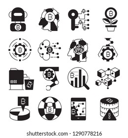 cryptocurrency, bitcoin and blockchain tech icons