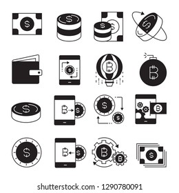 cryptocurrency, bitcoin and blockchain tech icons