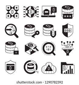 cryptocurrency, bitcoin and blockchain tech icons