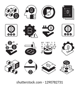 cryptocurrency, bitcoin and blockchain tech icons
