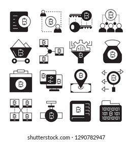 cryptocurrency, bitcoin and blockchain tech icons