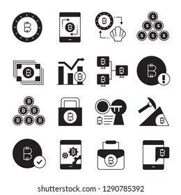 cryptocurrency, bitcoin and blockchain tech icons