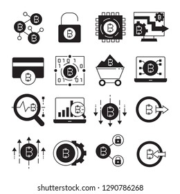 cryptocurrency, bitcoin and blockchain tech icons