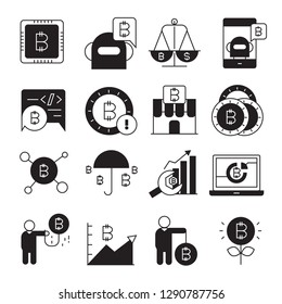cryptocurrency, bitcoin and blockchain tech icons
