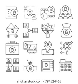 cryptocurrency, bitcoin and blockchain technology icons