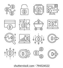 cryptocurrency, bitcoin and blockchain technology icons