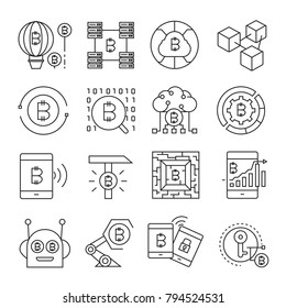 cryptocurrency, bitcoin and blockchain technology icons