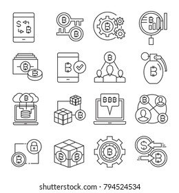 cryptocurrency, bitcoin and blockchain technology icons