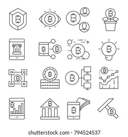 cryptocurrency, bitcoin and blockchain technology icons