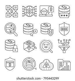 cryptocurrency, bitcoin and blockchain technology icons