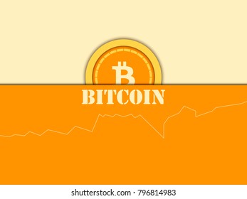 Cryptocurrency. Bitcoin coin, diagram. Blocking system. Vector illustration