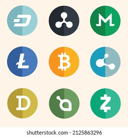 cryptocurrency, bitcoin, coin set digital currency icon collection illustration vector