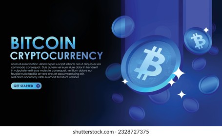 cryptocurrency Bitcoin coins 3D flying artwork with texts , Bitcoin cryptocurrency Vector