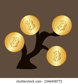 Cryptocurrency Bitcoin concept illustration btc tree. Financial growth concept. Flat design