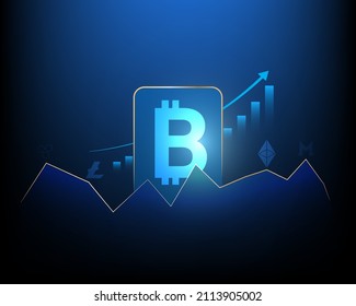 Kryptowährung, Bitcoin Crypto auf Mobile Bitcoin Währung Crypto Coins mit Wachstumstabelle
