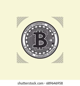 Crypto-currency bitcoin emblem or symbol black on white for icon  or for news about internet money or for advertising e-business