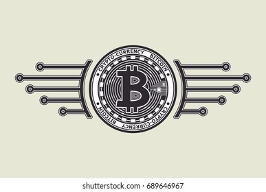 Crypto-currency bitcoin emblem or symbol black on white for icon  or for news about internet money or for advertising e-business