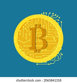Moneda de bitcoin de la criptodivisa en el futuro. Concepto de criptodivisa virtual