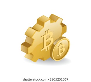 Cryptocurrency Bitcoin Gear 3D Illustration Digital Finance and Blockchain Concept