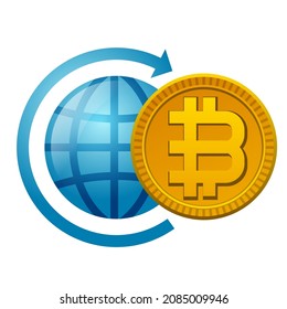 Icono de concepto de pago global de Bitcoin Cryptocurrency Ilustración