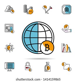 cryptocurrency, bitcoin, globe, world icon. Universal set of cryptocurrency for website design and development, app development