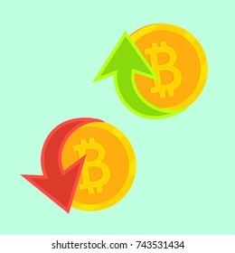 Cryptocurrency Bitcoin. The gold coin in vector icon. Growth and giving prices, buying and selling virtual money.