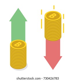Cryptocurrency Bitcoin growth and decline concept. Vector illustration.