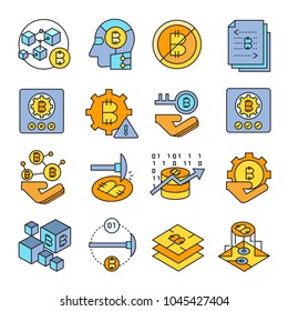 cryptocurrency and bitcoin icons, color theme