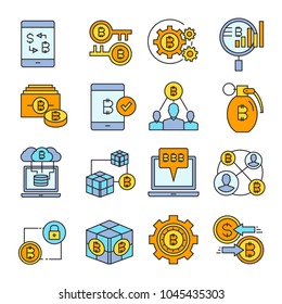 cryptocurrency and bitcoin icons, color theme