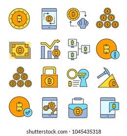 cryptocurrency and bitcoin icons, color theme