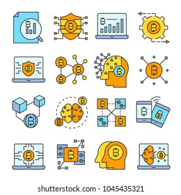 cryptocurrency and bitcoin icons, color theme