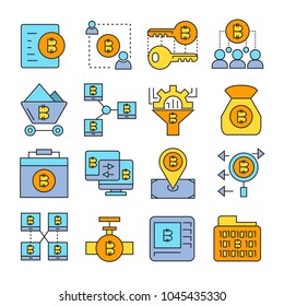 cryptocurrency and bitcoin icons, color theme