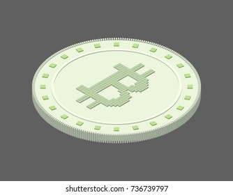 Cryptocurrency bitcoin. Isolated on grey background. 3d Vector illustration. Isometric projection.